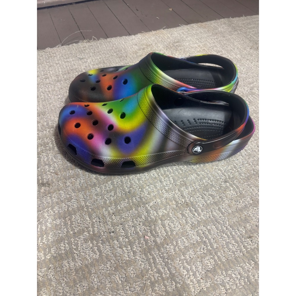 Crocs Classic‎ Clogs Mens 13 Black Multi-Color Rainbow Galaxy Tie Dye